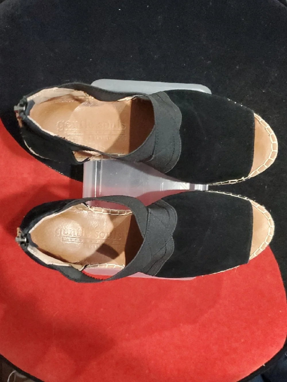 Gentle Souls Colleen Cross Elastic Suede Wedge Espadrille Sandals